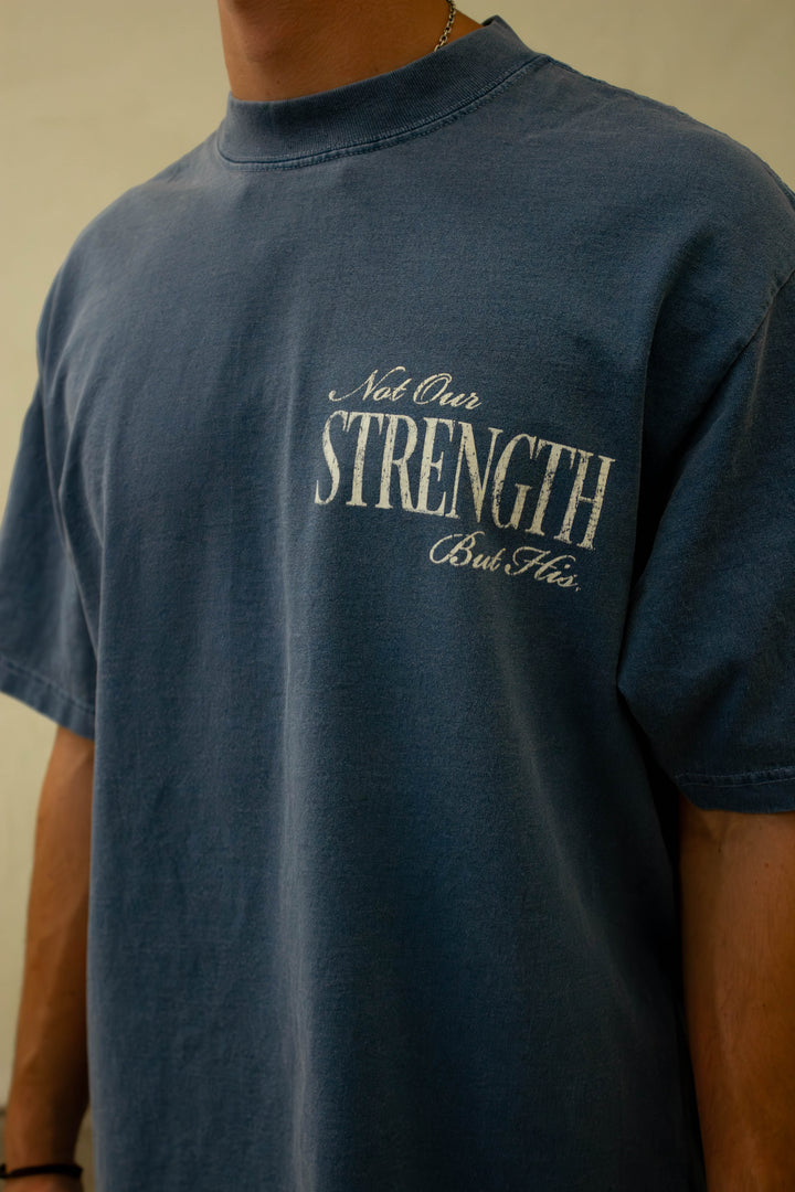 His Strength v1 tee washed denim model
