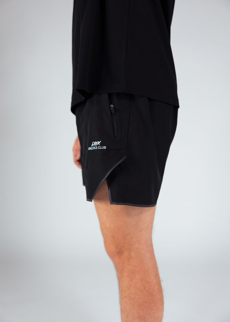 black lynx athletics club shorts with reflective lining