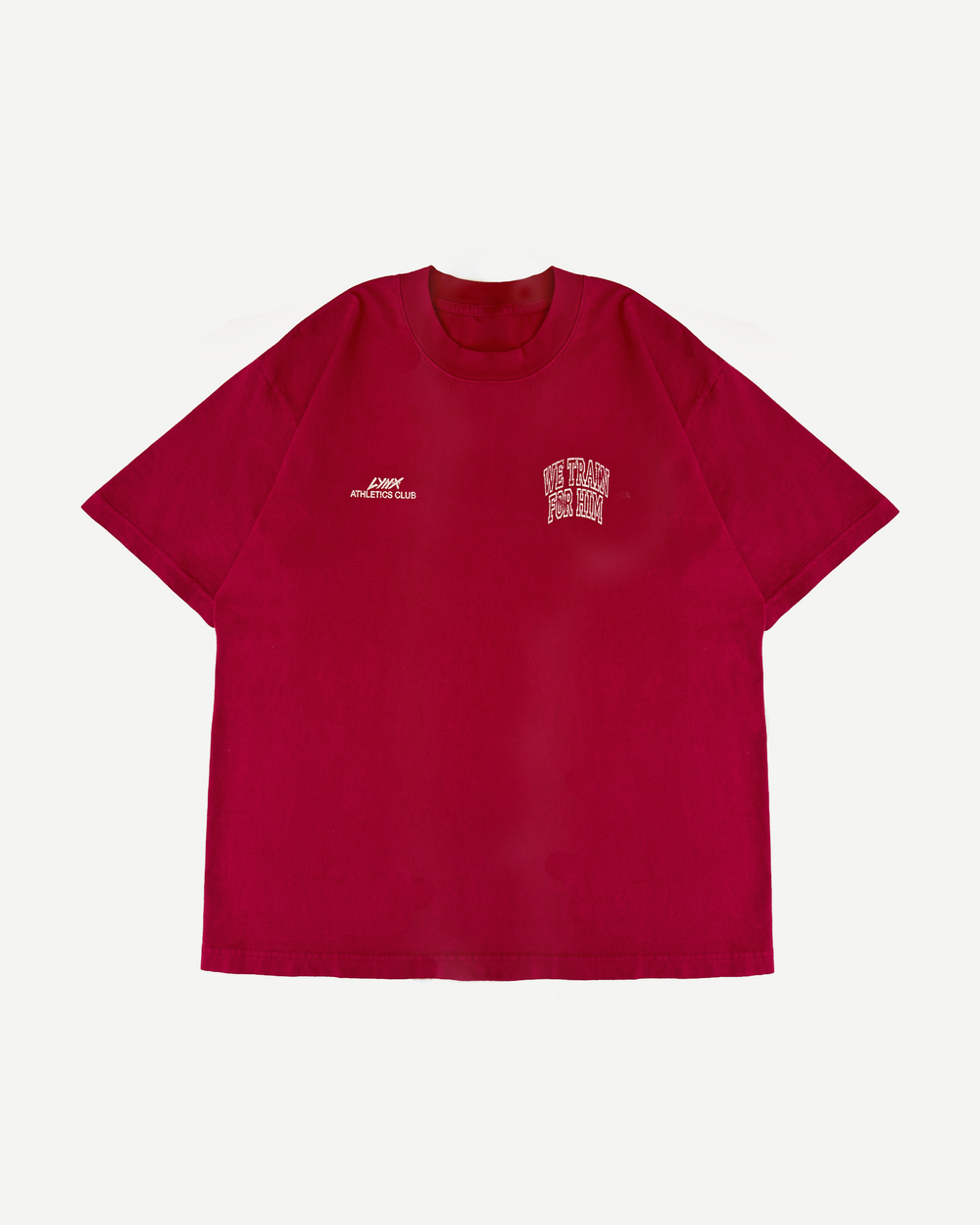 red christian gym tee we train for him graphic