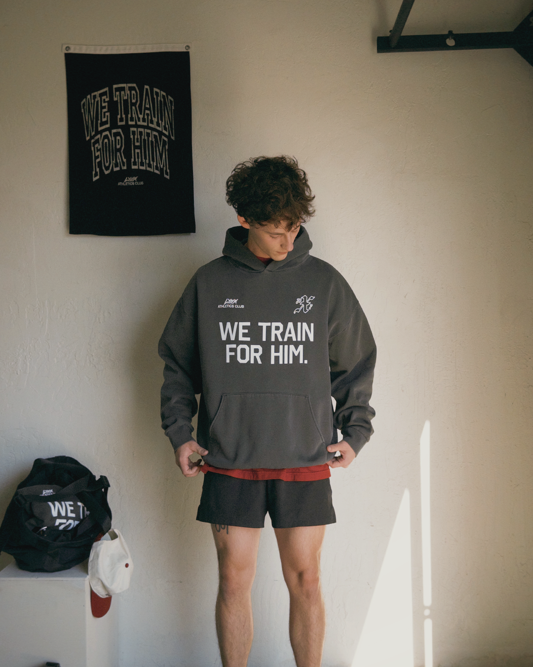 christian gym hoodie photo on model