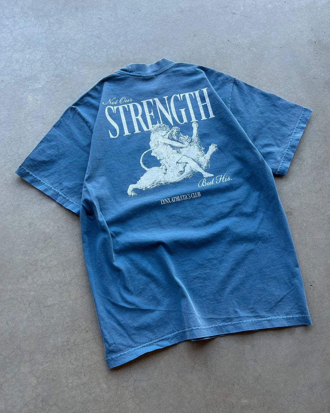 "HIS STRENGTH" OVERSIZED TEE IN WASHED DENIM