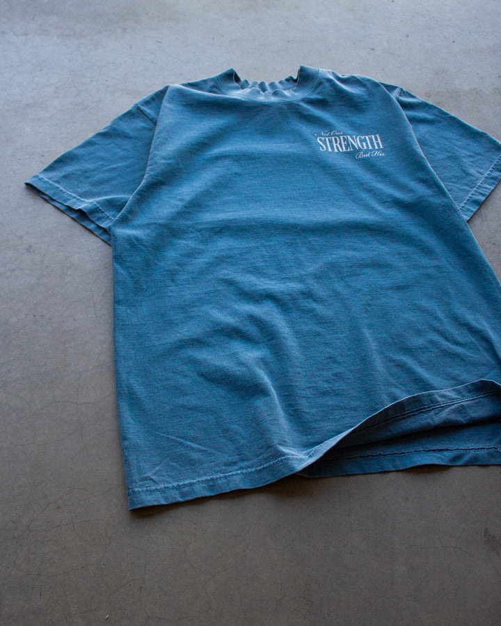 "HIS STRENGTH" OVERSIZED TEE IN WASHED DENIM