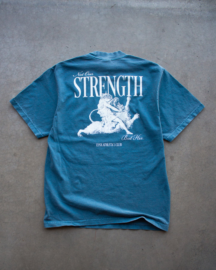 "HIS STRENGTH" OVERSIZED TEE IN WASHED DENIM