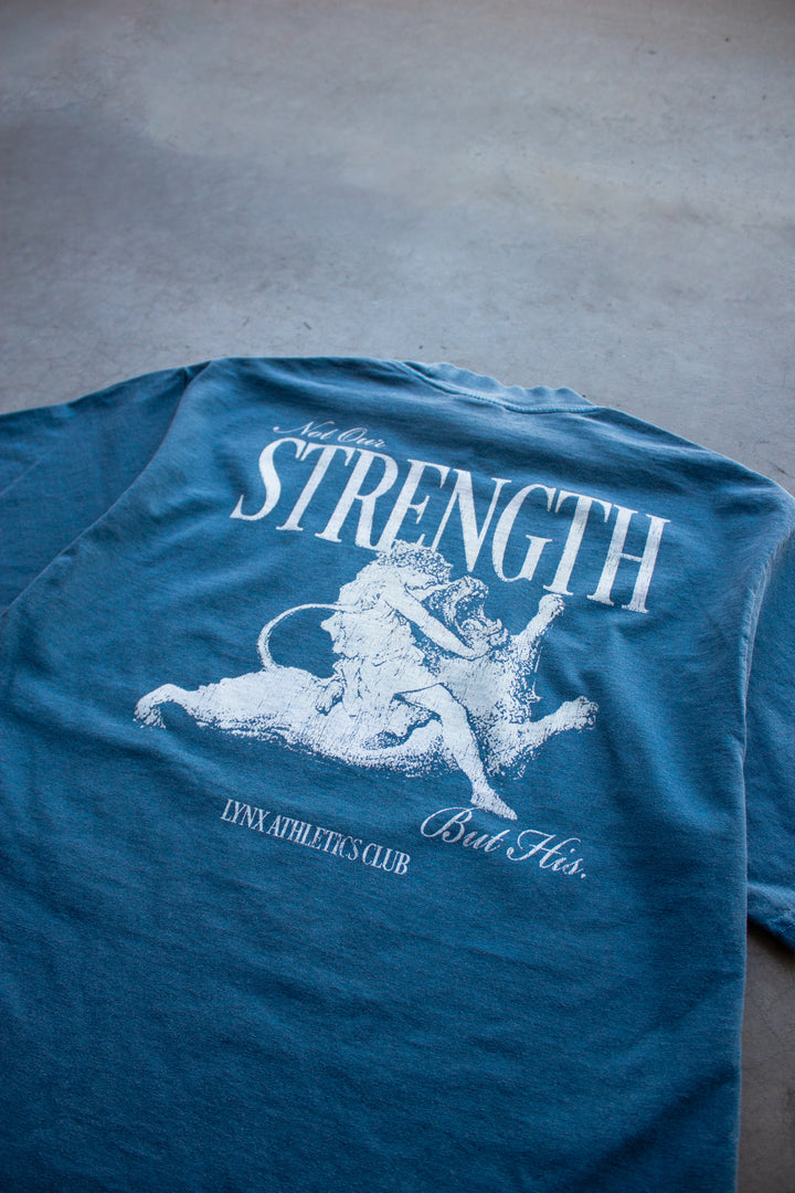 "HIS STRENGTH" OVERSIZED TEE IN WASHED DENIM