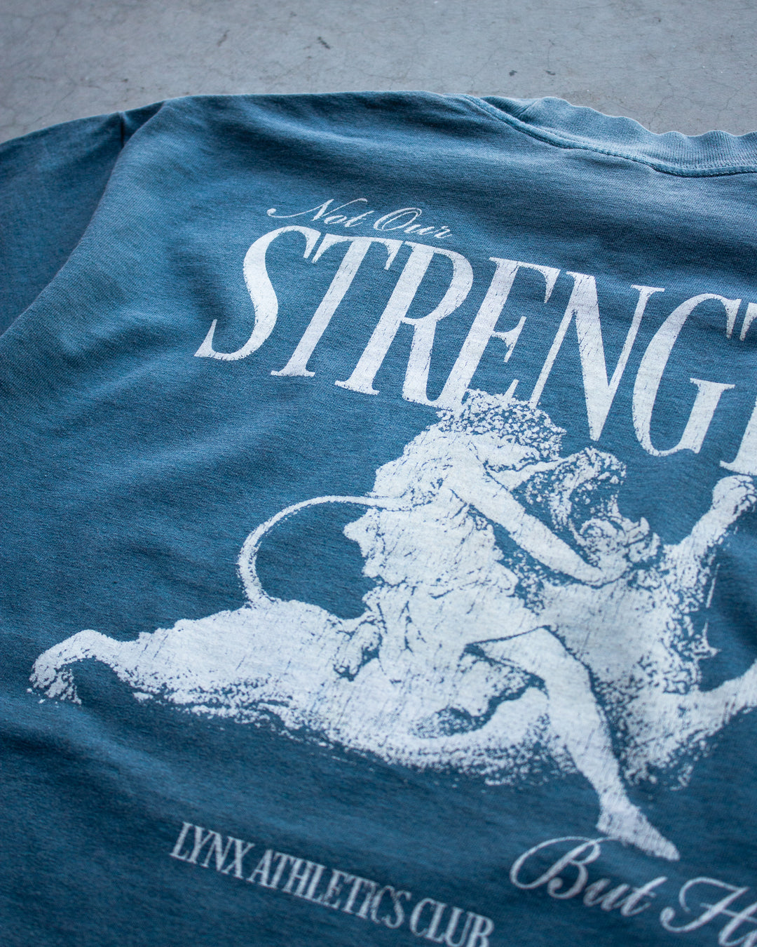 "HIS STRENGTH" OVERSIZED TEE IN WASHED DENIM